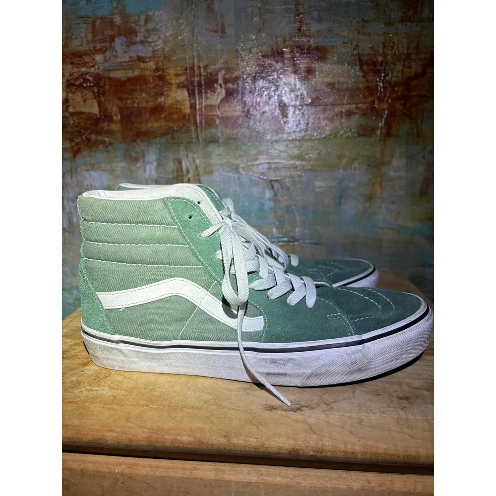 Vans Sk8-Hi High Top Sneakers‎ Sage Green White Suede Canvas Skate Shoes Mens 8